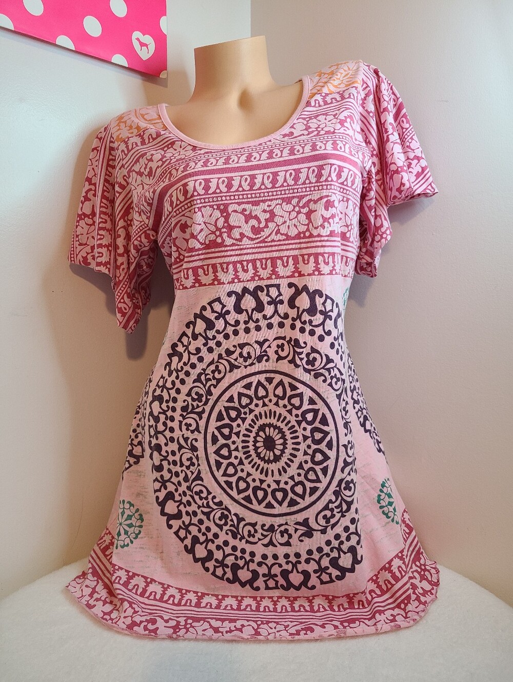 Free People Cotton Jersey Mandala Flutter Babydoll Mini Dress Size Lg
